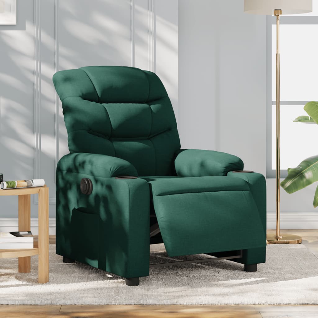 vidaXL Fotoliu rabatabil electric, verde închis, material textil vidaXL Fotoliu rabatabil electric, verde închis, material textil