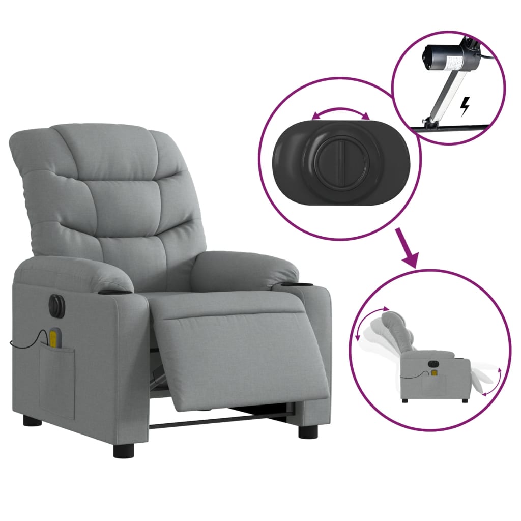 vidaXL Fotoliu electric de masaj rabatabil, gri deschis, microfibră