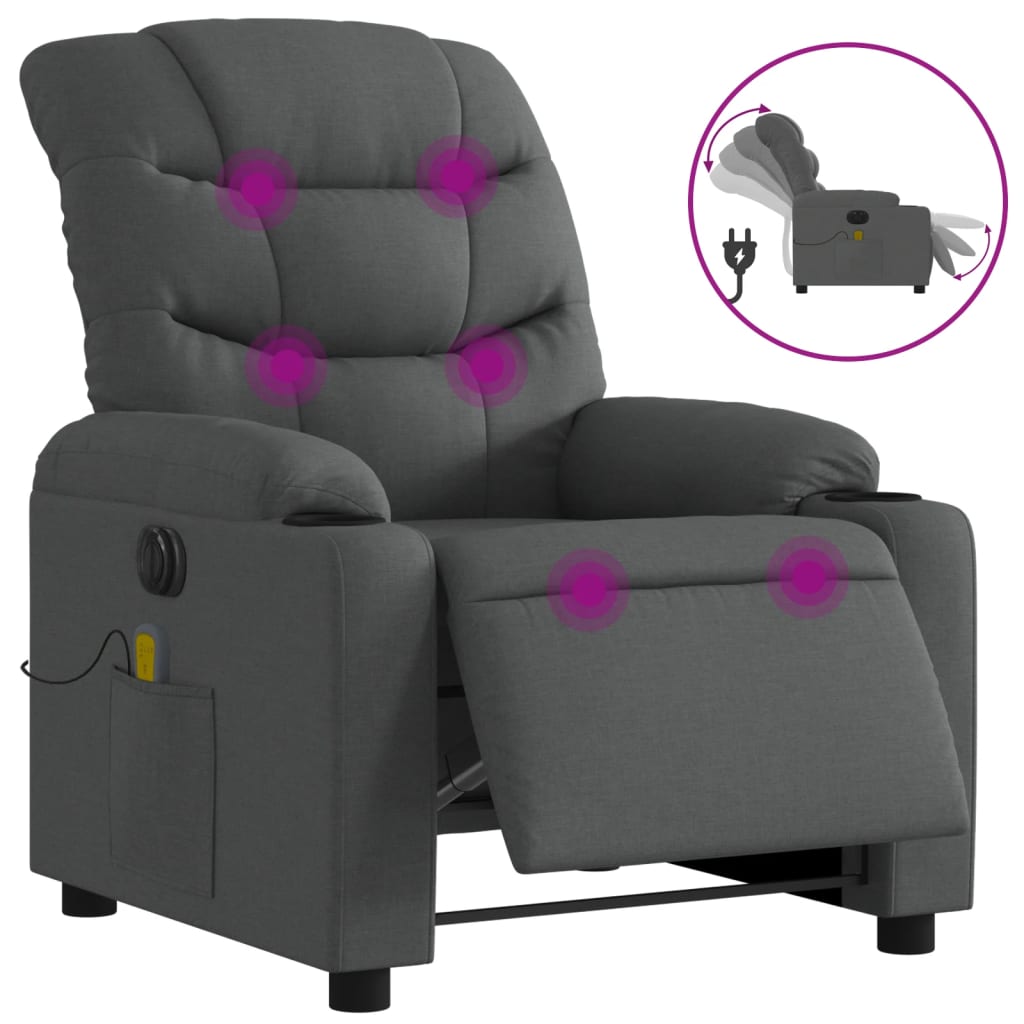 vidaXL Fotoliu electric de masaj rabatabil, gri închis, textil