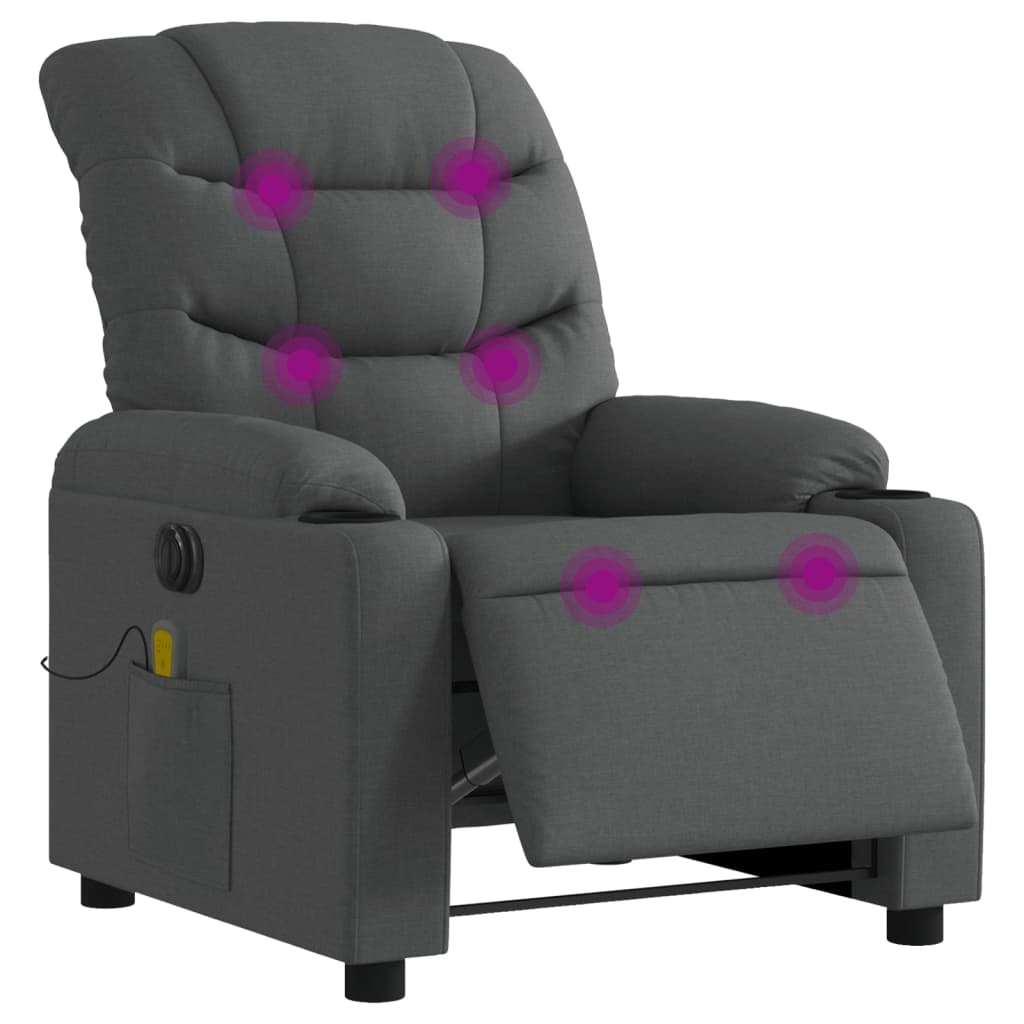 vidaXL Fotoliu electric de masaj rabatabil, gri închis, textil