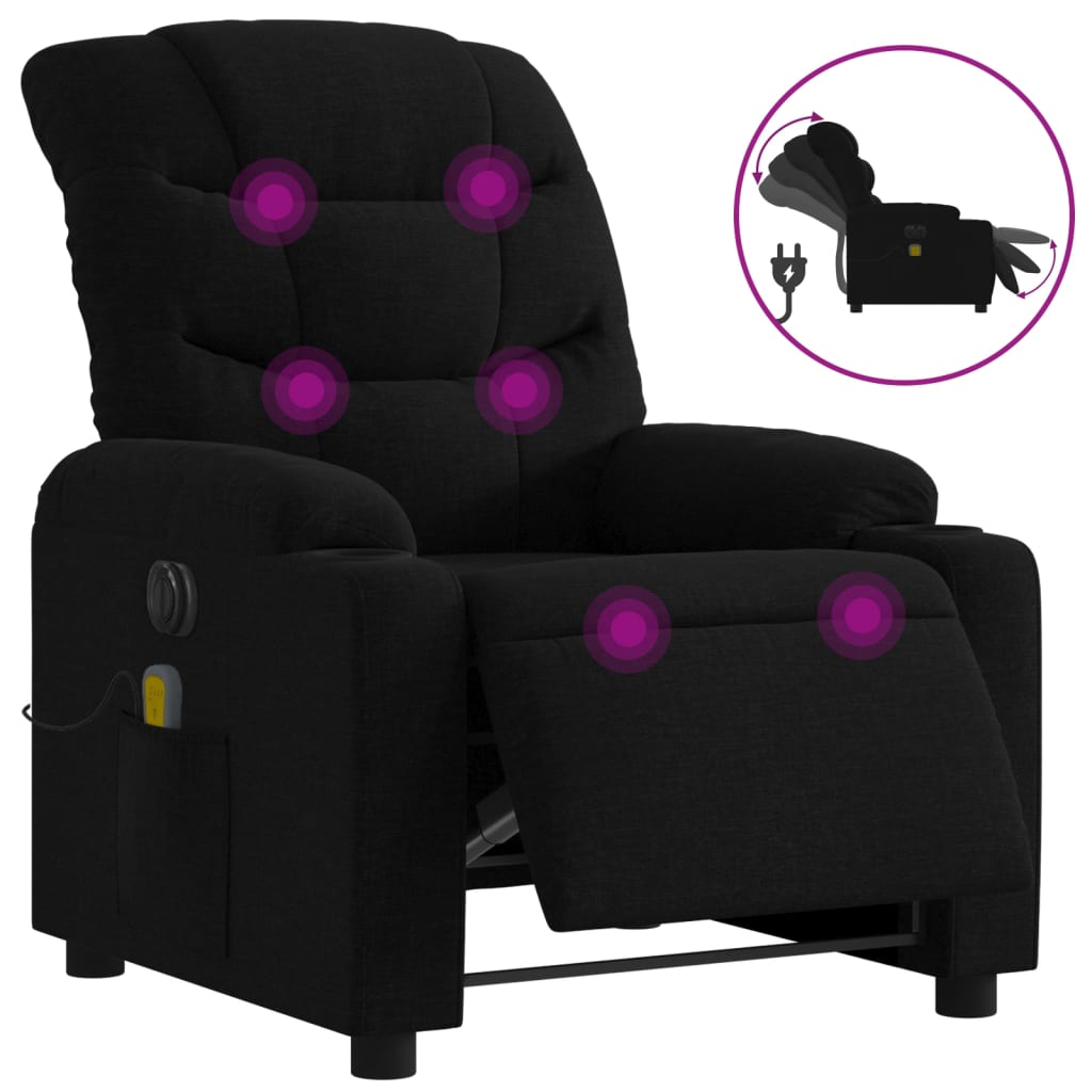 vidaXL Fotoliu electric de masaj rabatabil, negru, textil vidaXL Fotoliu electric de masaj rabatabil, negru, textil