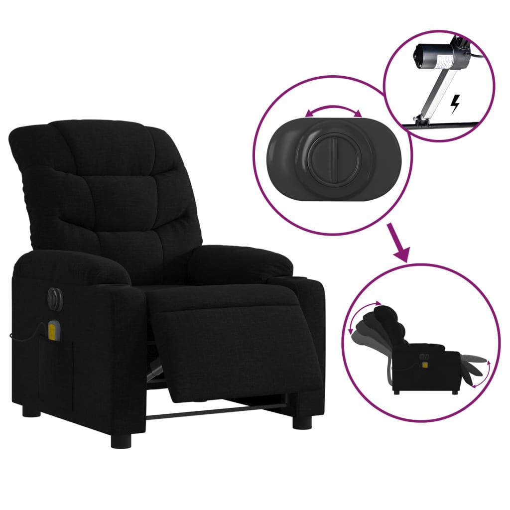 vidaXL Fotoliu electric de masaj rabatabil, negru, textil vidaXL Fotoliu electric de masaj rabatabil, negru, textil