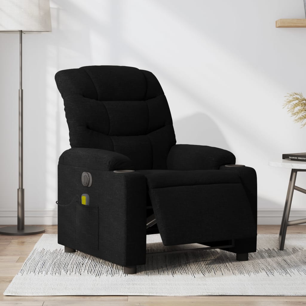 vidaXL Fotoliu electric de masaj rabatabil, negru, textil vidaXL Fotoliu electric de masaj rabatabil, negru, textil