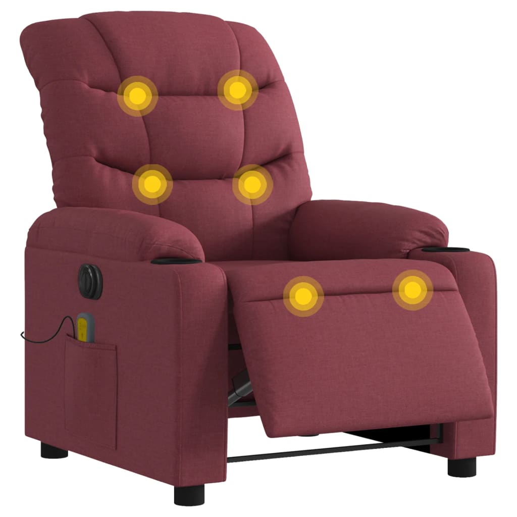 vidaXL Fotoliu electric de masaj rabatabil, roșu vin, textil vidaXL Fotoliu electric de masaj rabatabil, roșu vin, textil