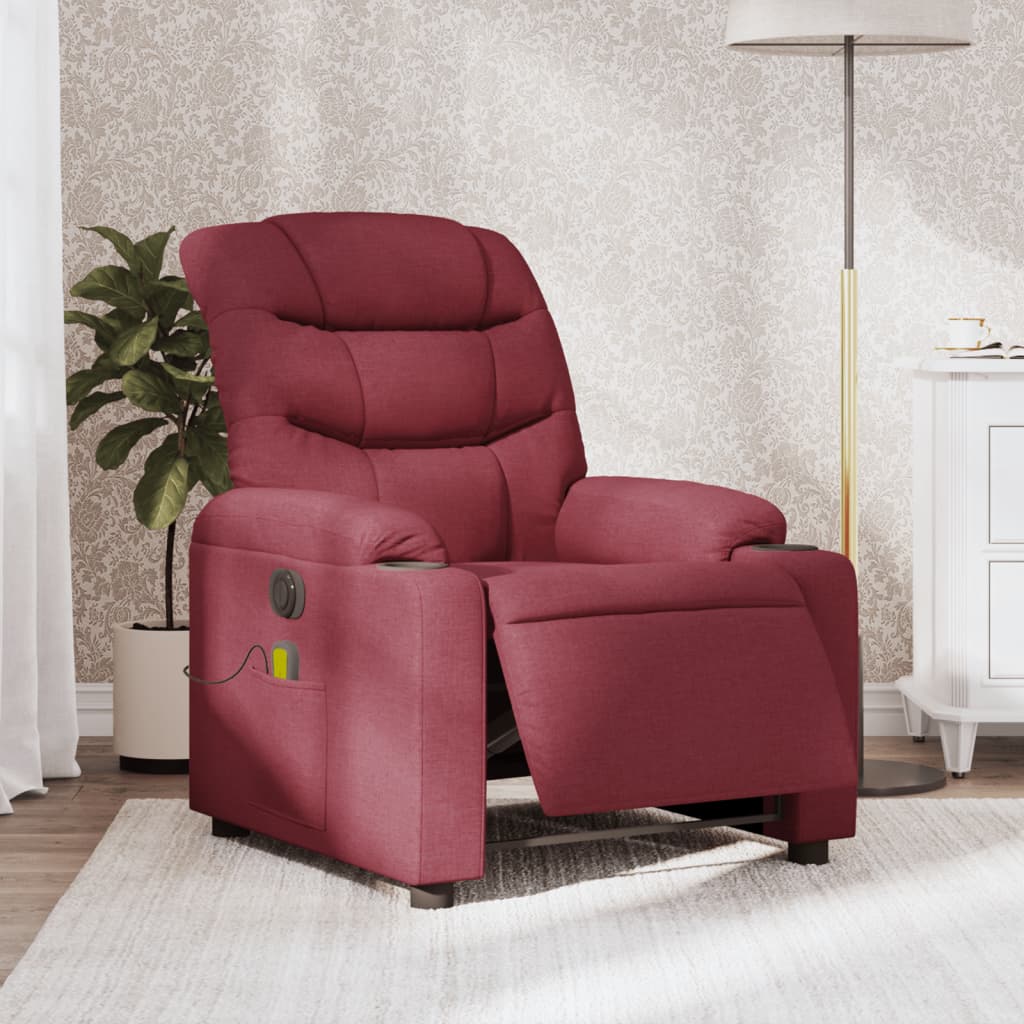 vidaXL Fotoliu electric de masaj rabatabil, roșu vin, textil vidaXL Fotoliu electric de masaj rabatabil, roșu vin, textil