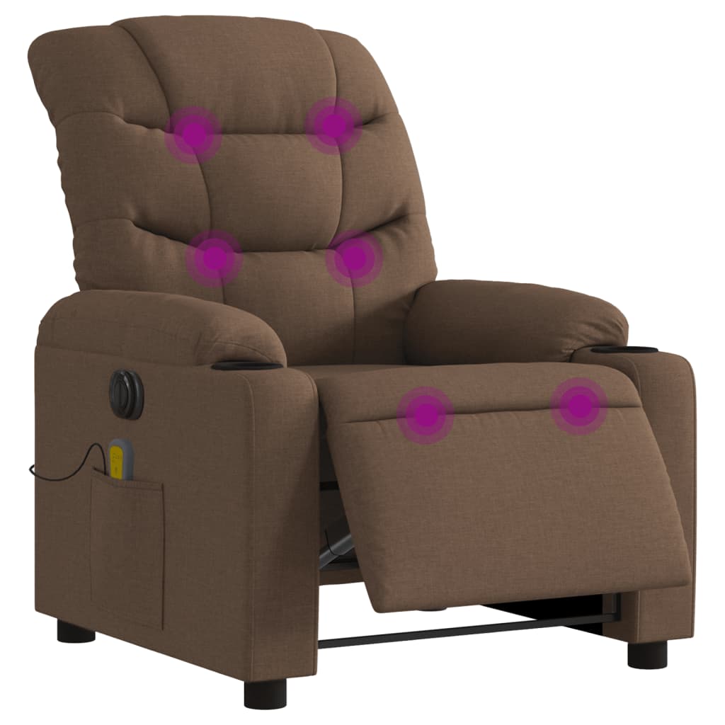 vidaXL Fotoliu electric de masaj rabatabil, maro, textil