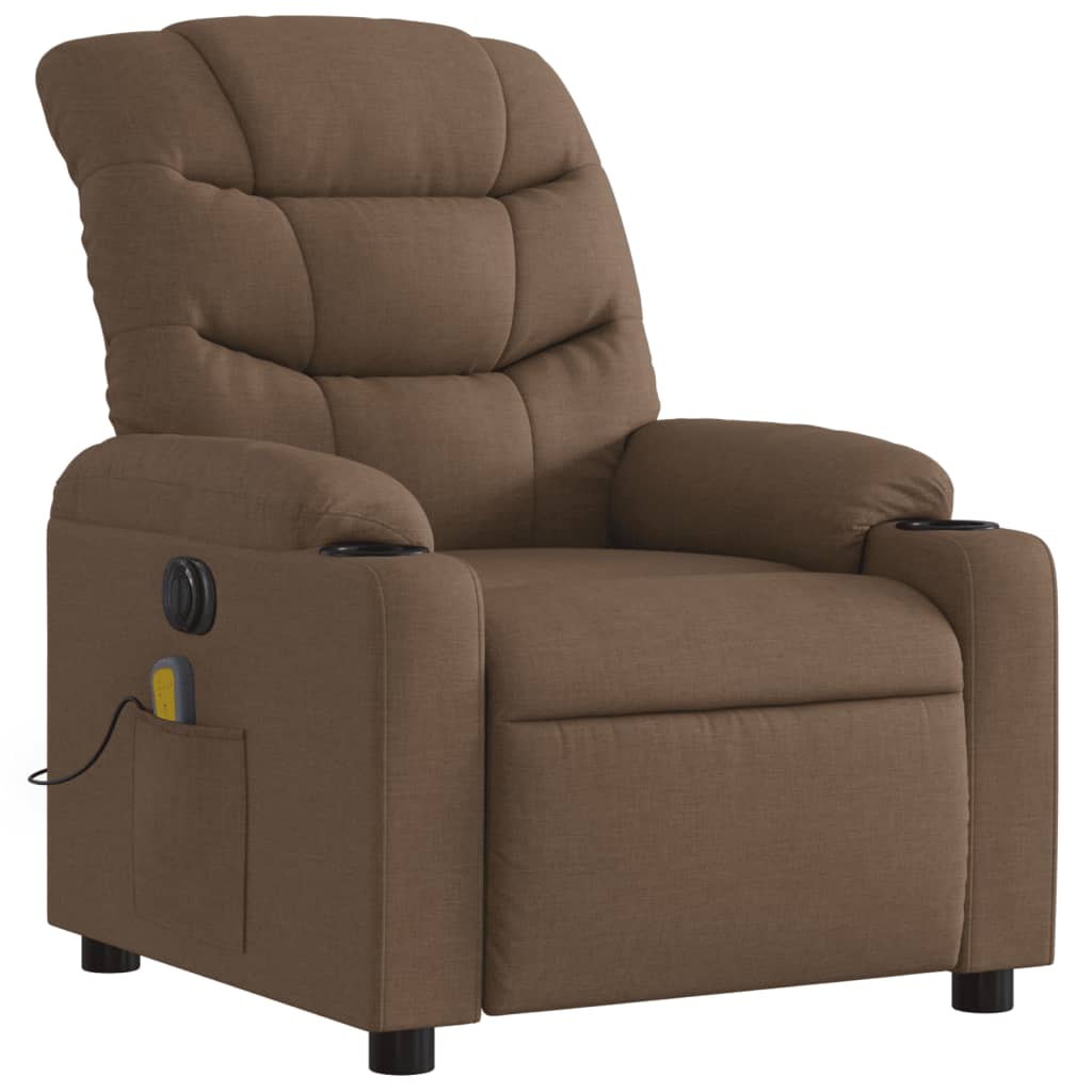 vidaXL Fotoliu electric de masaj rabatabil, maro, textil
