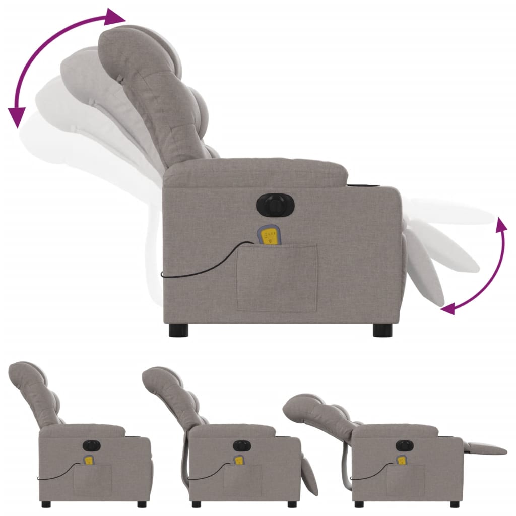 vidaXL Fotoliu electric de masaj rabatabil, gri taupe, textil