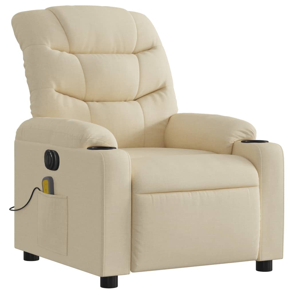 vidaXL Fotoliu electric de masaj rabatabil, crem, textil