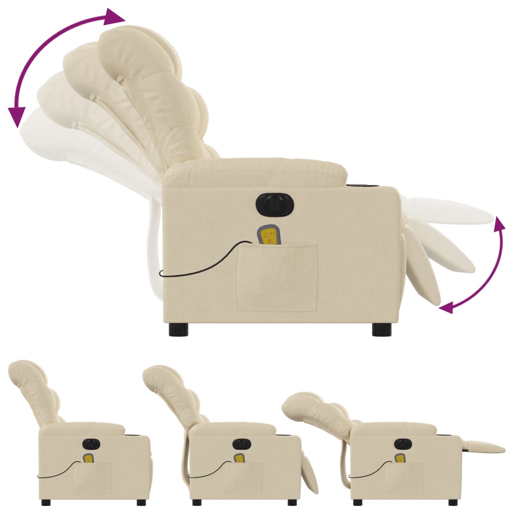 vidaXL Fotoliu electric de masaj rabatabil, crem, textil