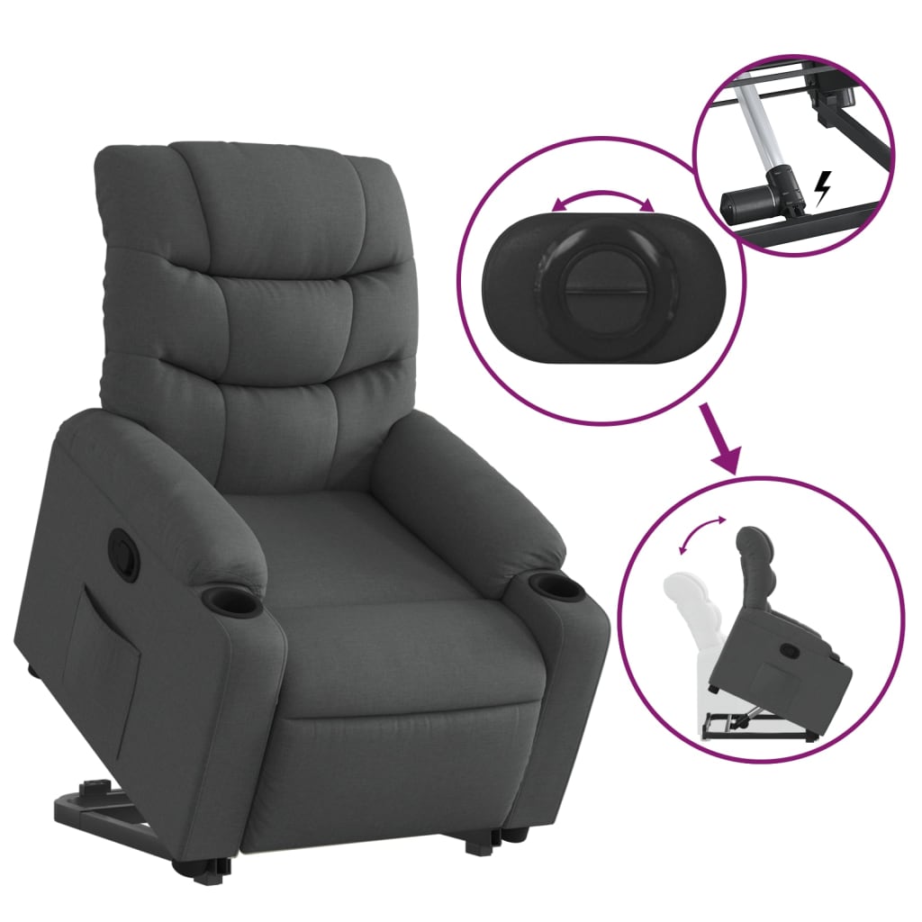 vidaXL Fotoliu rabatabil cu ridicare pe verticală, gri închis, textil