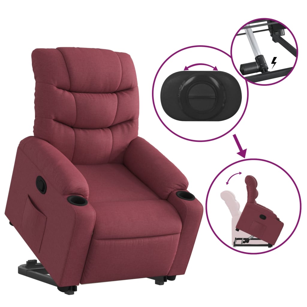 vidaXL Fotoliu rabatabil cu ridicare, roșu vin, material textil