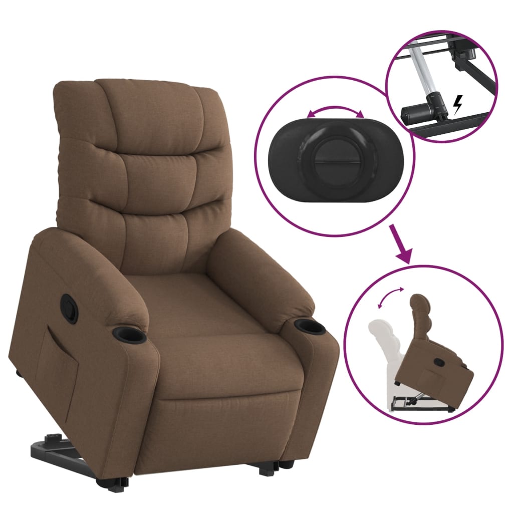 vidaXL Fotoliu rabatabil cu ridicare pe verticală, maro, textil