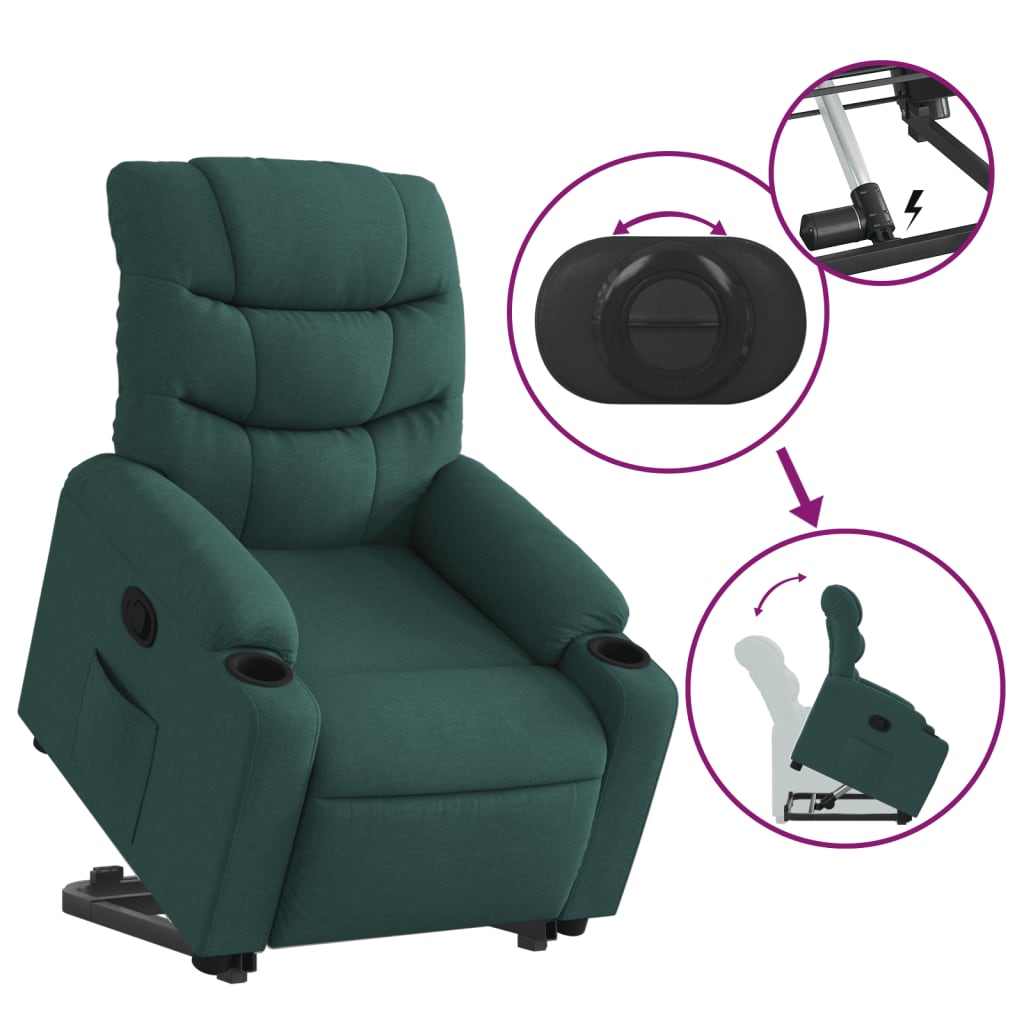 vidaXL Fotoliu rabatabil ridicare pe verticală, verde închis, textil vidaXL Fotoliu rabatabil ridicare pe verticală, verde închis, textil