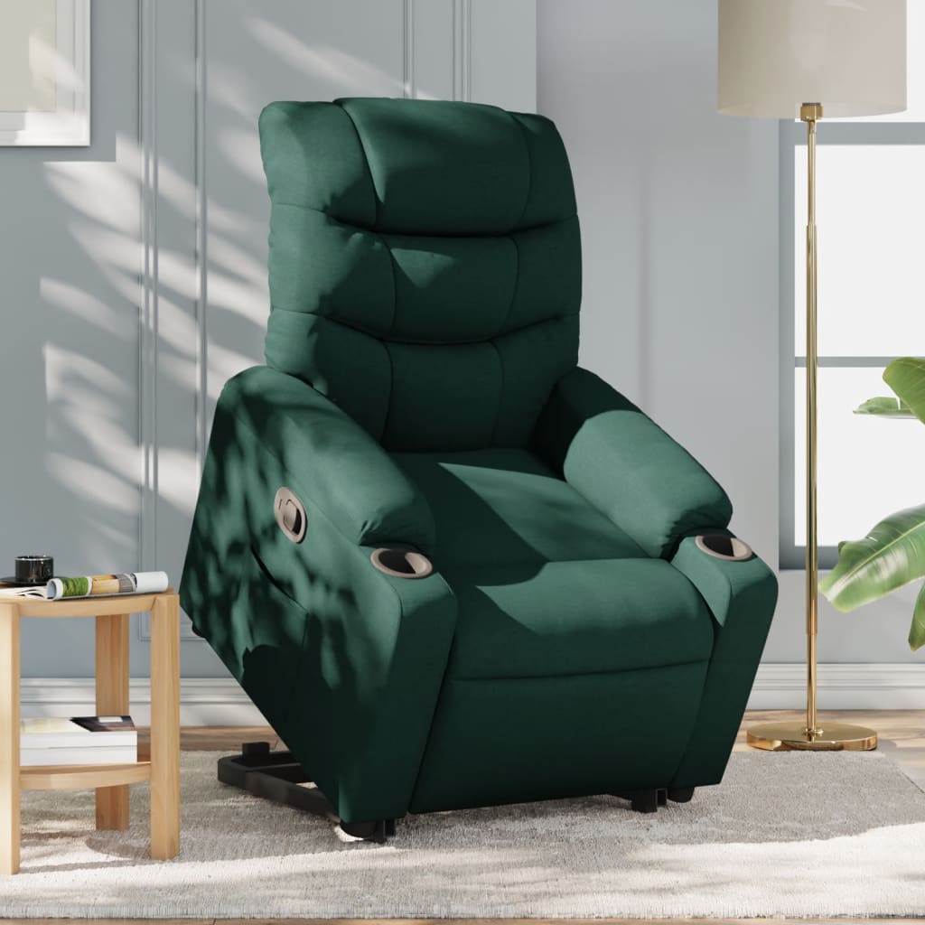 vidaXL Fotoliu rabatabil ridicare pe verticală, verde închis, textil vidaXL Fotoliu rabatabil ridicare pe verticală, verde închis, textil