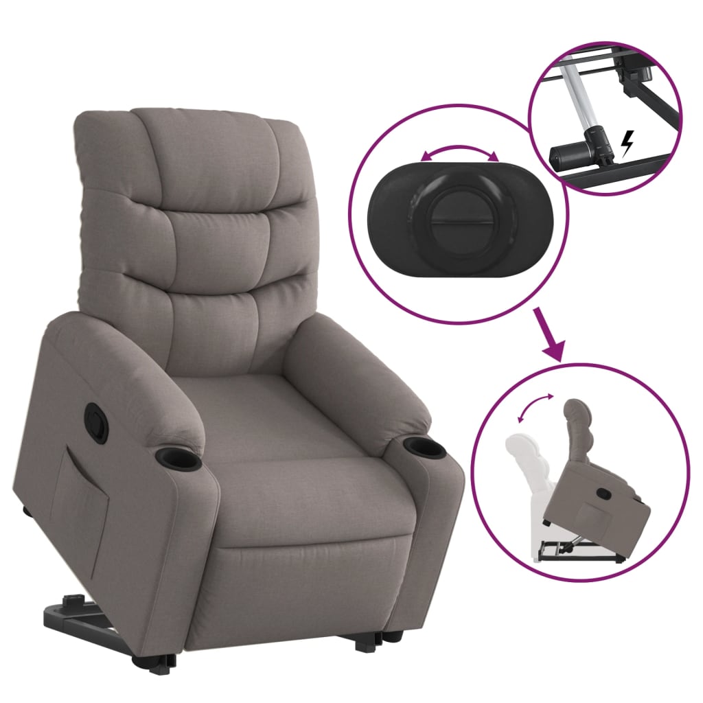 vidaXL Fotoliu rabatabil cu ridicare pe verticală, gri taupe, textil vidaXL Fotoliu rabatabil cu ridicare pe verticală, gri taupe, textil
