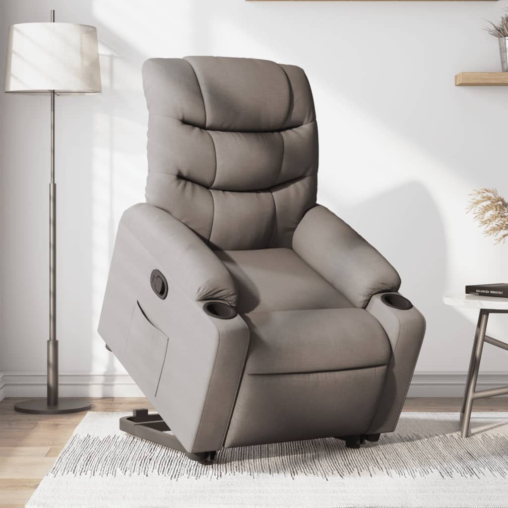 vidaXL Fotoliu rabatabil cu ridicare pe verticală, gri taupe, textil vidaXL Fotoliu rabatabil cu ridicare pe verticală, gri taupe, textil