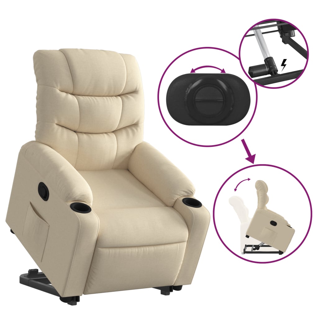 vidaXL Fotoliu rabatabil cu ridicare pe verticală, crem, textil