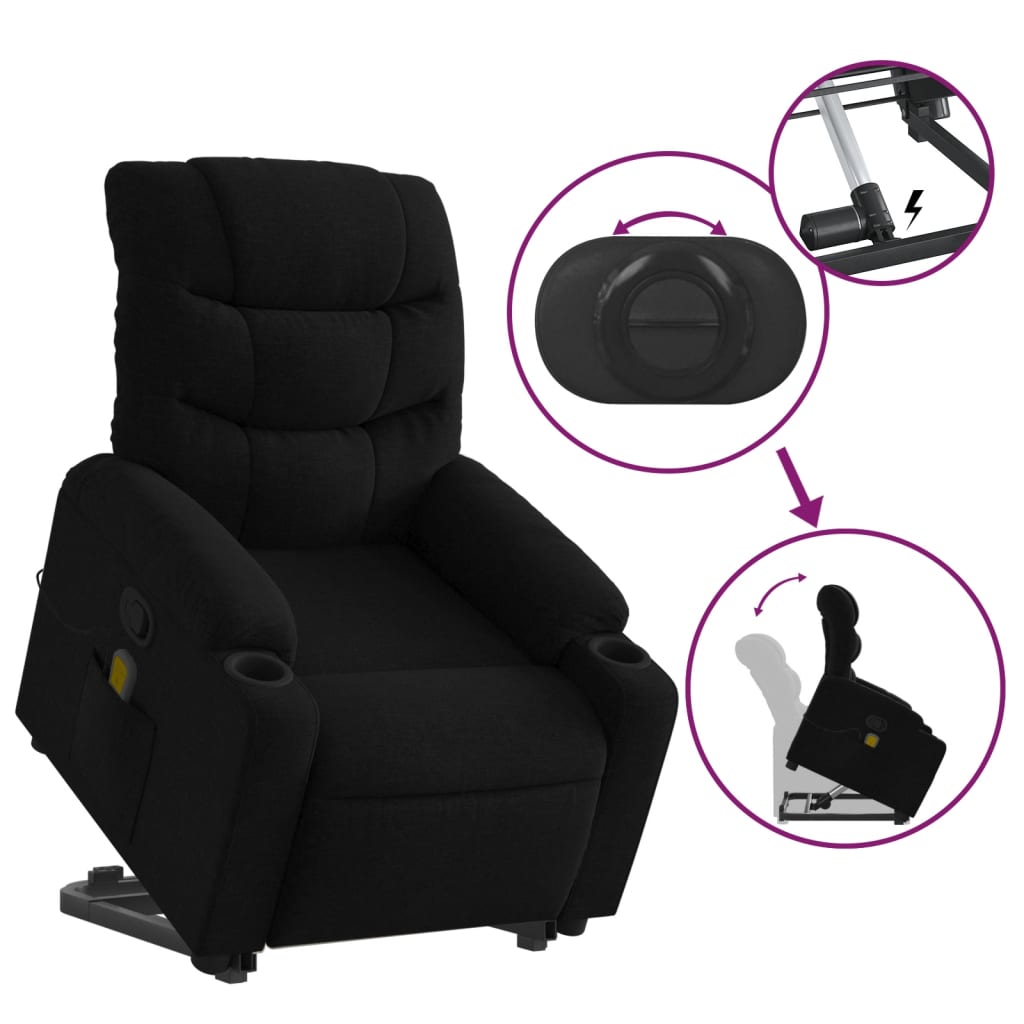 vidaXL Fotoliu rabatabil de masaj, cu ridicare, negru, material textil