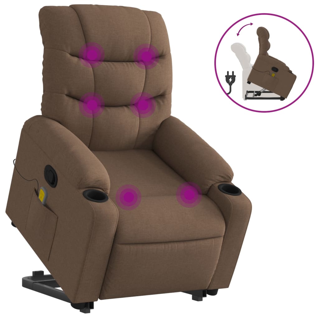 vidaXL Fotoliu de masaj rabatabil cu ridicare, maro, textil