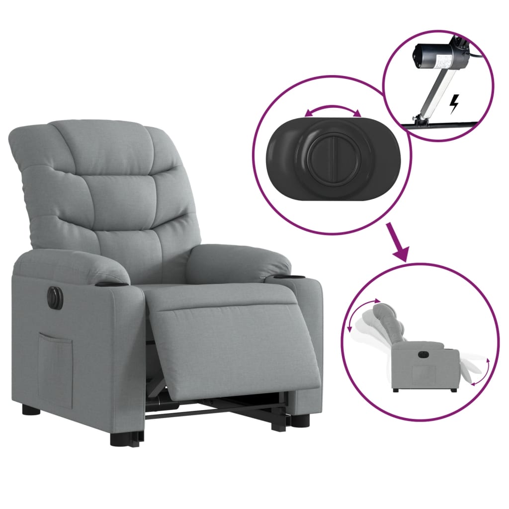 vidaXL Fotoliu electric rabatabil cu ridicare, gri deschis, textil