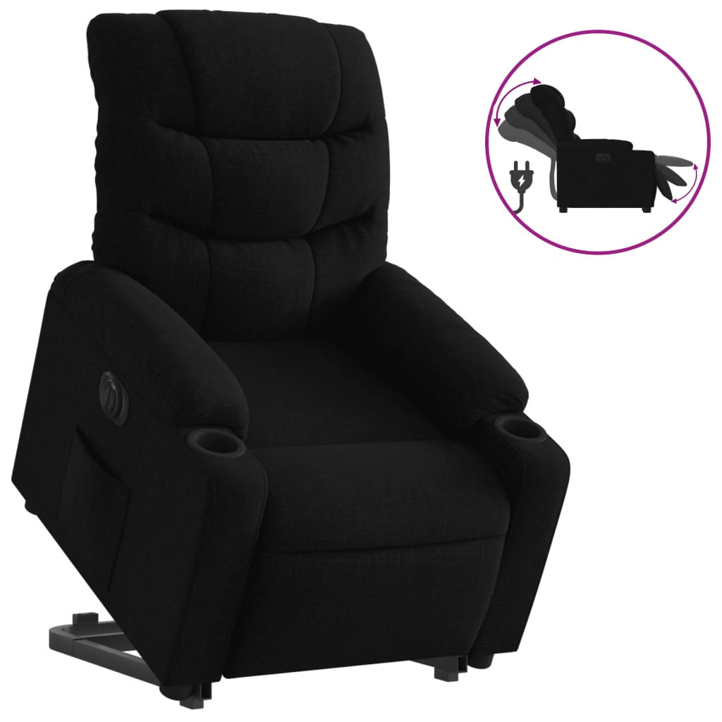 vidaXL Fotoliu electric rabatabil cu ridicare, negru, textil