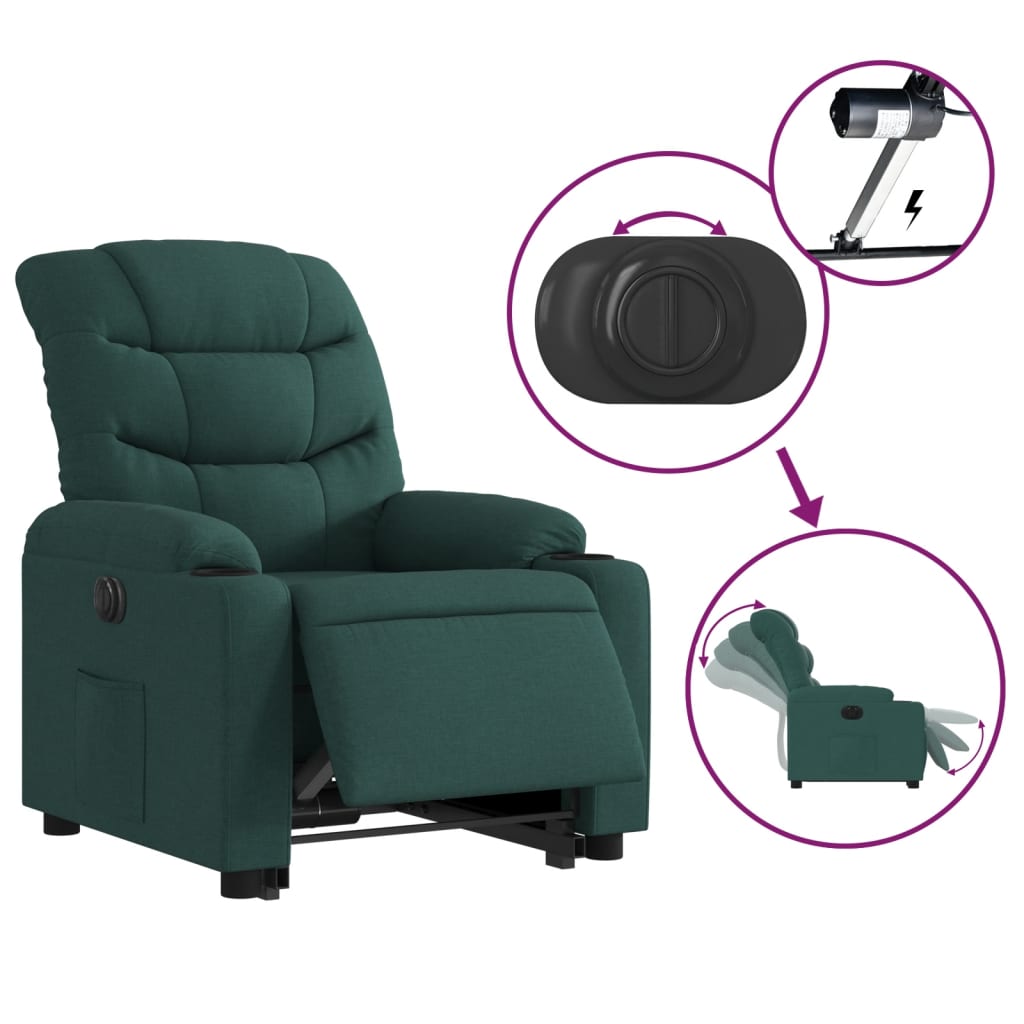 vidaXL Fotoliu electric rabatabil cu ridicare, verde închis, textil