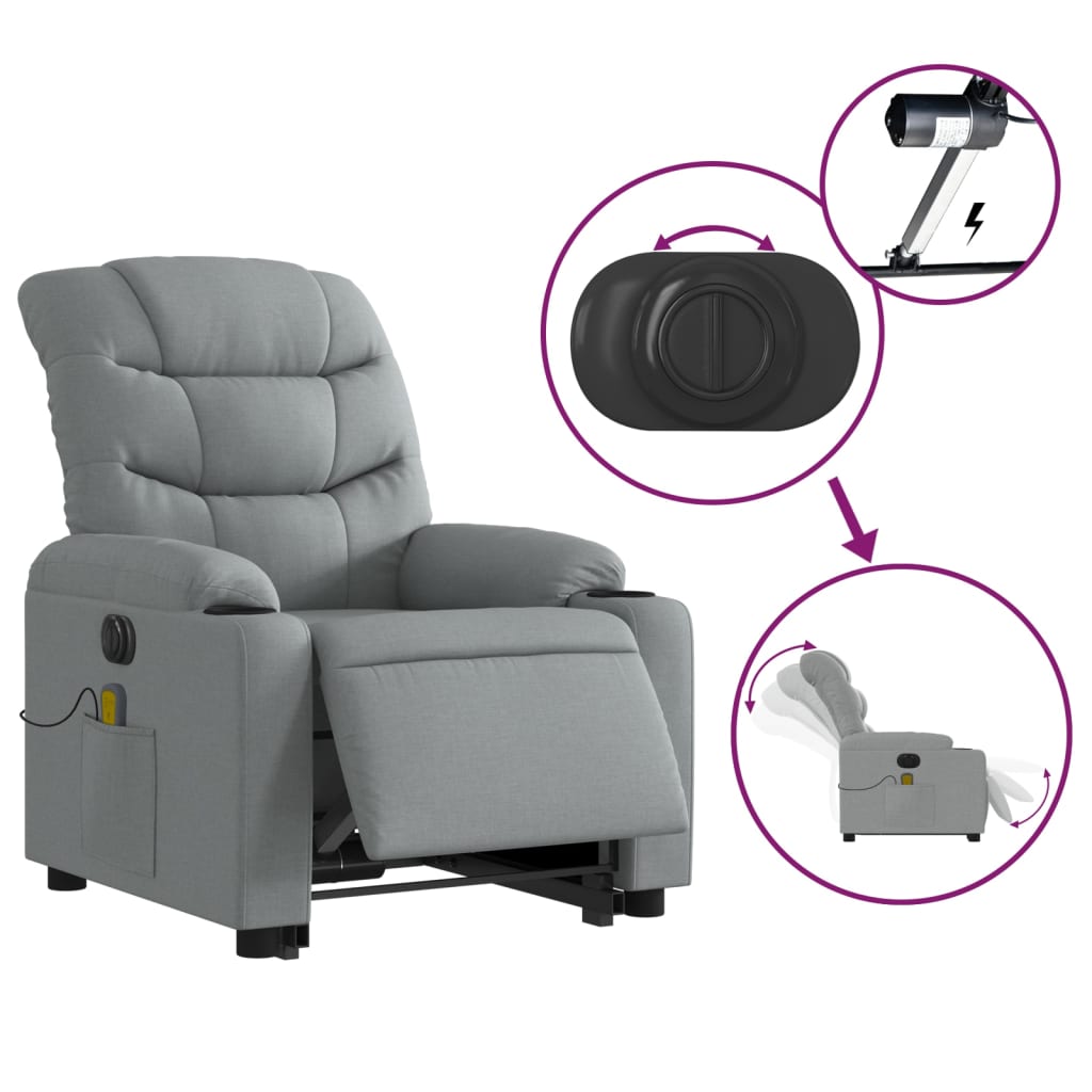 vidaXL Fotoliu electric masaj rabatabil cu ridicare, gri închis textil