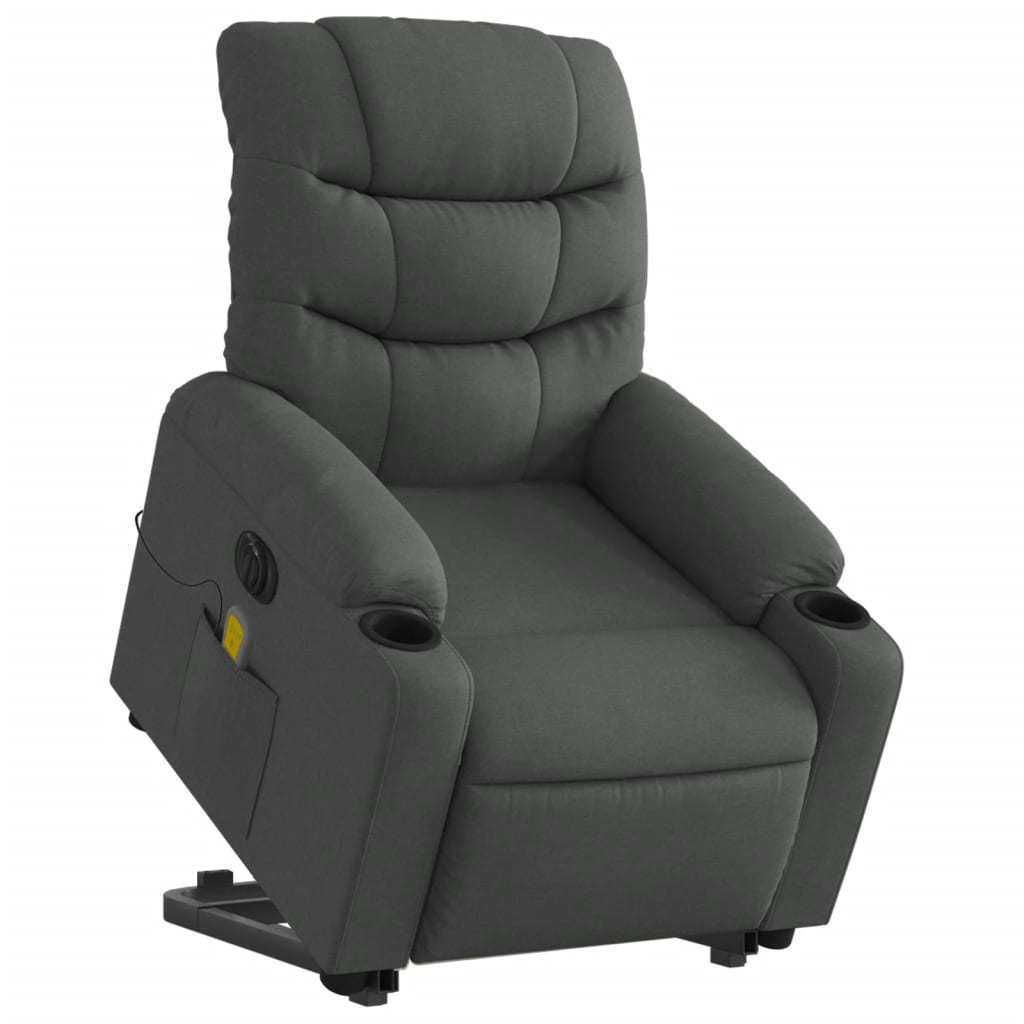 vidaXL Fotoliu electric masaj rabatabil cu ridicare, gri închis textil vidaXL Fotoliu electric masaj rabatabil cu ridicare, gri închis textil