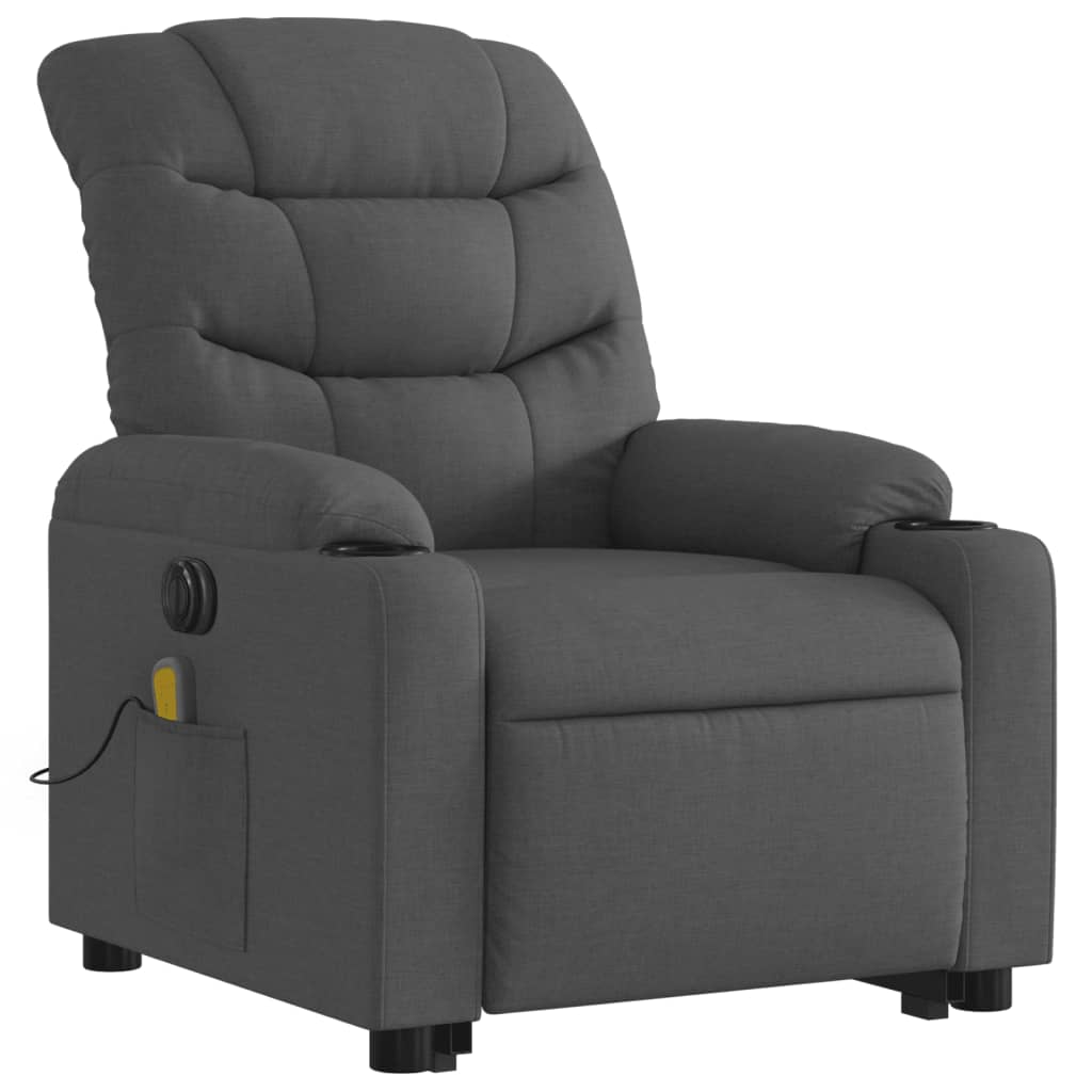 vidaXL Fotoliu electric masaj rabatabil cu ridicare, gri închis textil vidaXL Fotoliu electric masaj rabatabil cu ridicare, gri închis textil