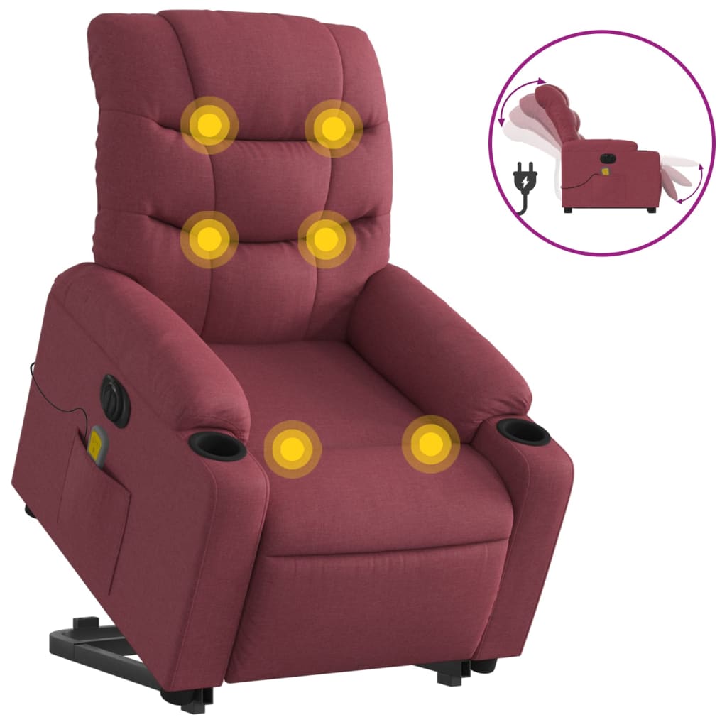 vidaXL Fotoliu de masaj electric rabatabil cu ridicare roșu vin textil