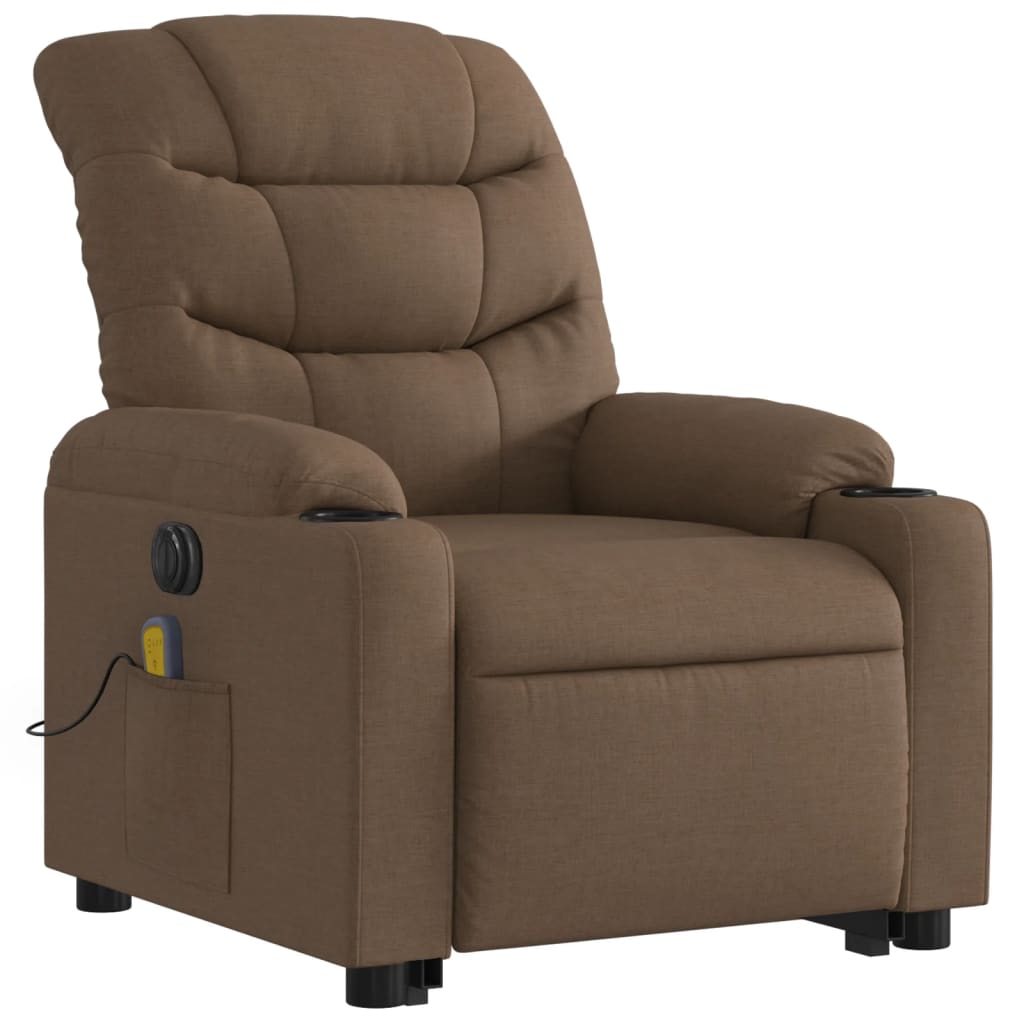 vidaXL Fotoliu electric de masaj rabatabil cu ridicare, maro, textil vidaXL Fotoliu electric de masaj rabatabil cu ridicare, maro, textil
