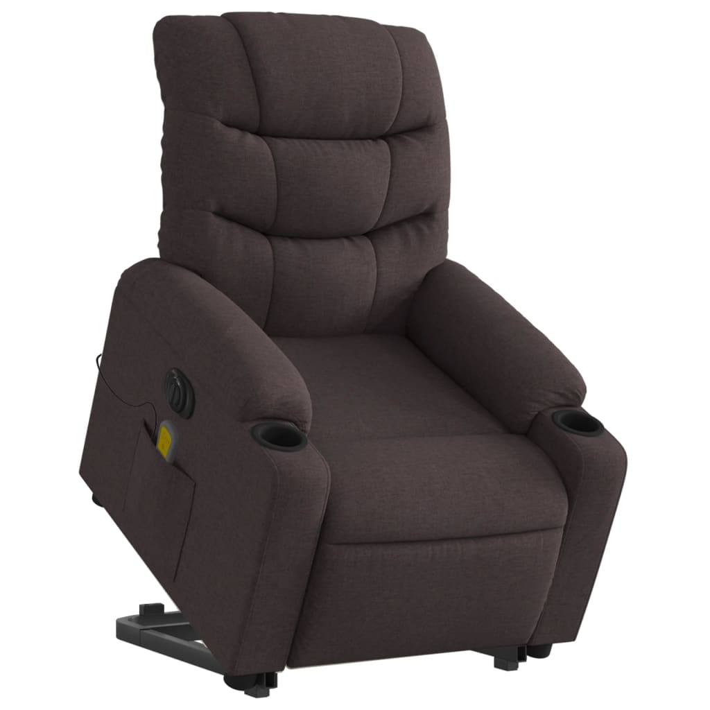 vidaXL Fotoliu electric masaj rabatabil cu ridicare maro închis textil vidaXL Fotoliu electric masaj rabatabil cu ridicare maro închis textil