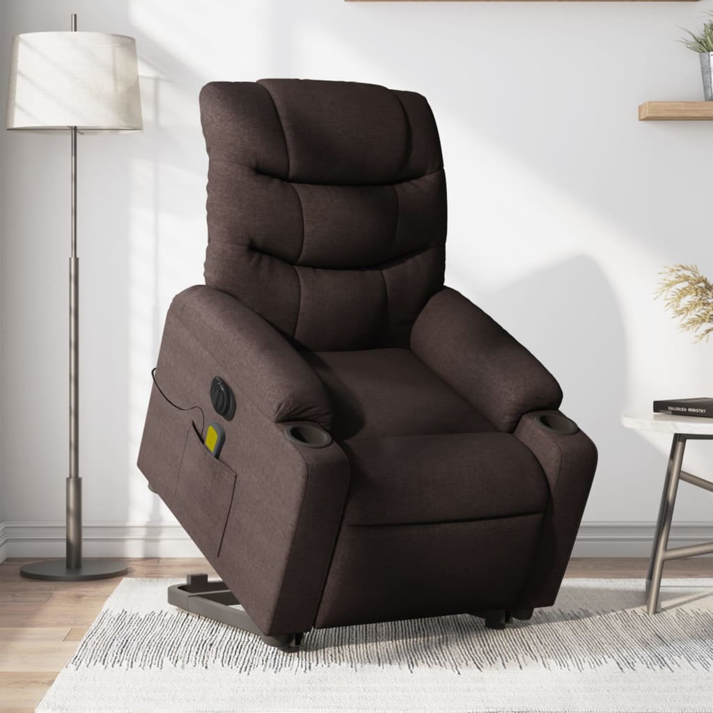 vidaXL Fotoliu electric masaj rabatabil cu ridicare maro închis textil vidaXL Fotoliu electric masaj rabatabil cu ridicare maro închis textil