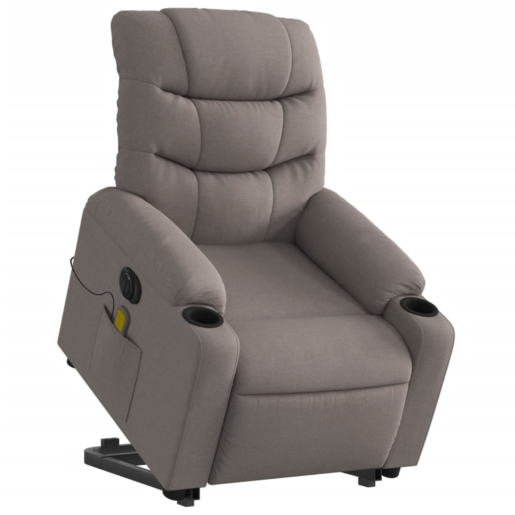 vidaXL Fotoliu electric masaj rabatabil cu ridicare, gri taupe, textil