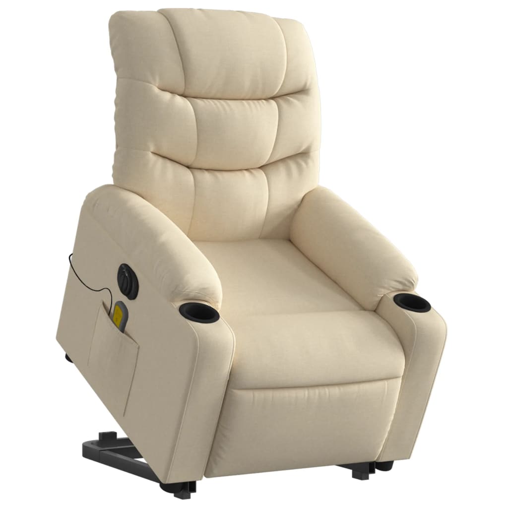 vidaXL Fotoliu electric de masaj rabatabil cu ridicare, crem, textil vidaXL Fotoliu electric de masaj rabatabil cu ridicare, crem, textil