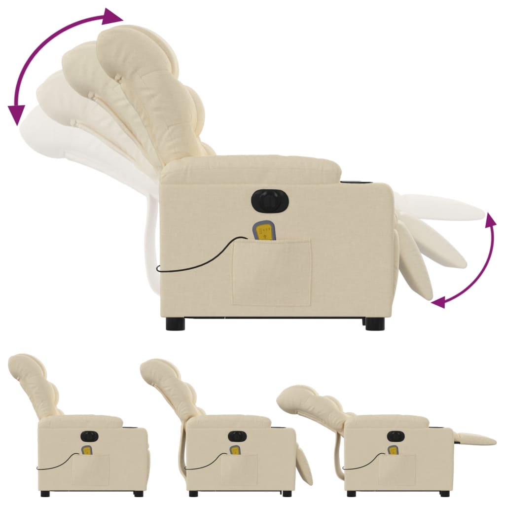 vidaXL Fotoliu electric de masaj rabatabil cu ridicare, crem, textil vidaXL Fotoliu electric de masaj rabatabil cu ridicare, crem, textil