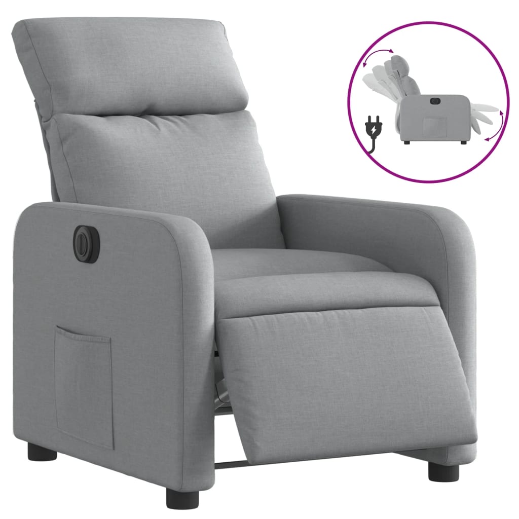 vidaXL Fotoliu rabatabil electric, gri deschis, textil