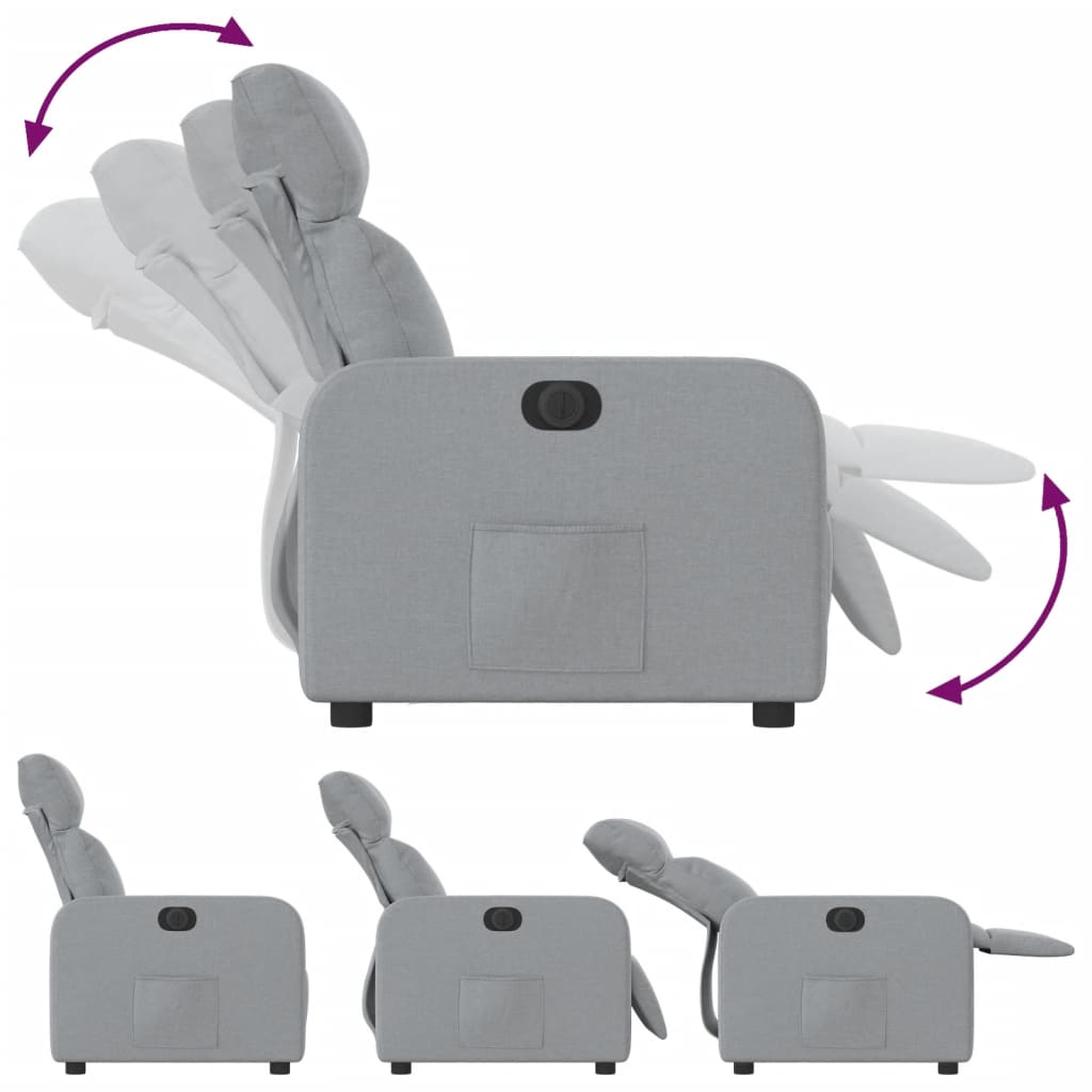 vidaXL Fotoliu rabatabil electric, gri deschis, textil