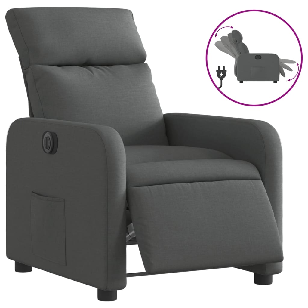 vidaXL Fotoliu rabatabil electric, gri închis, material textil