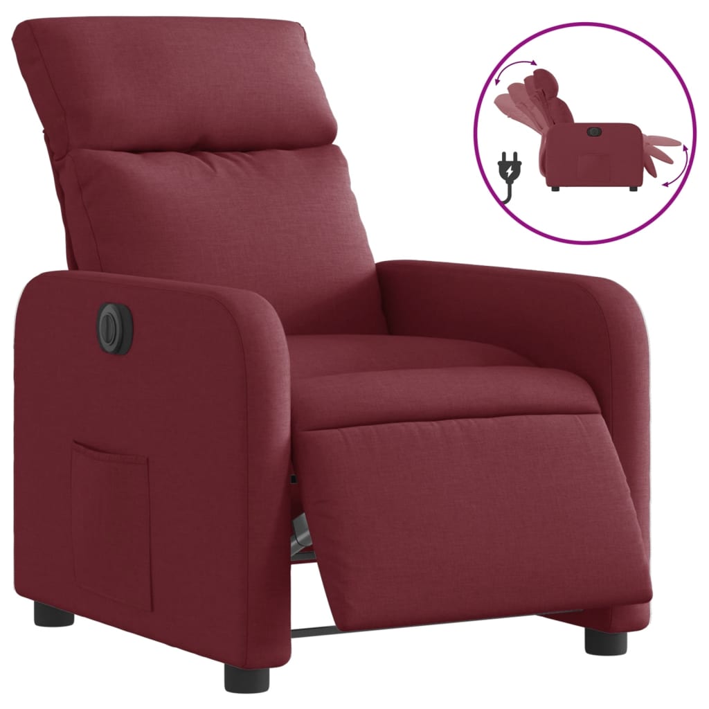 vidaXL Fotoliu rabatabil electric, roșu vin, material textil