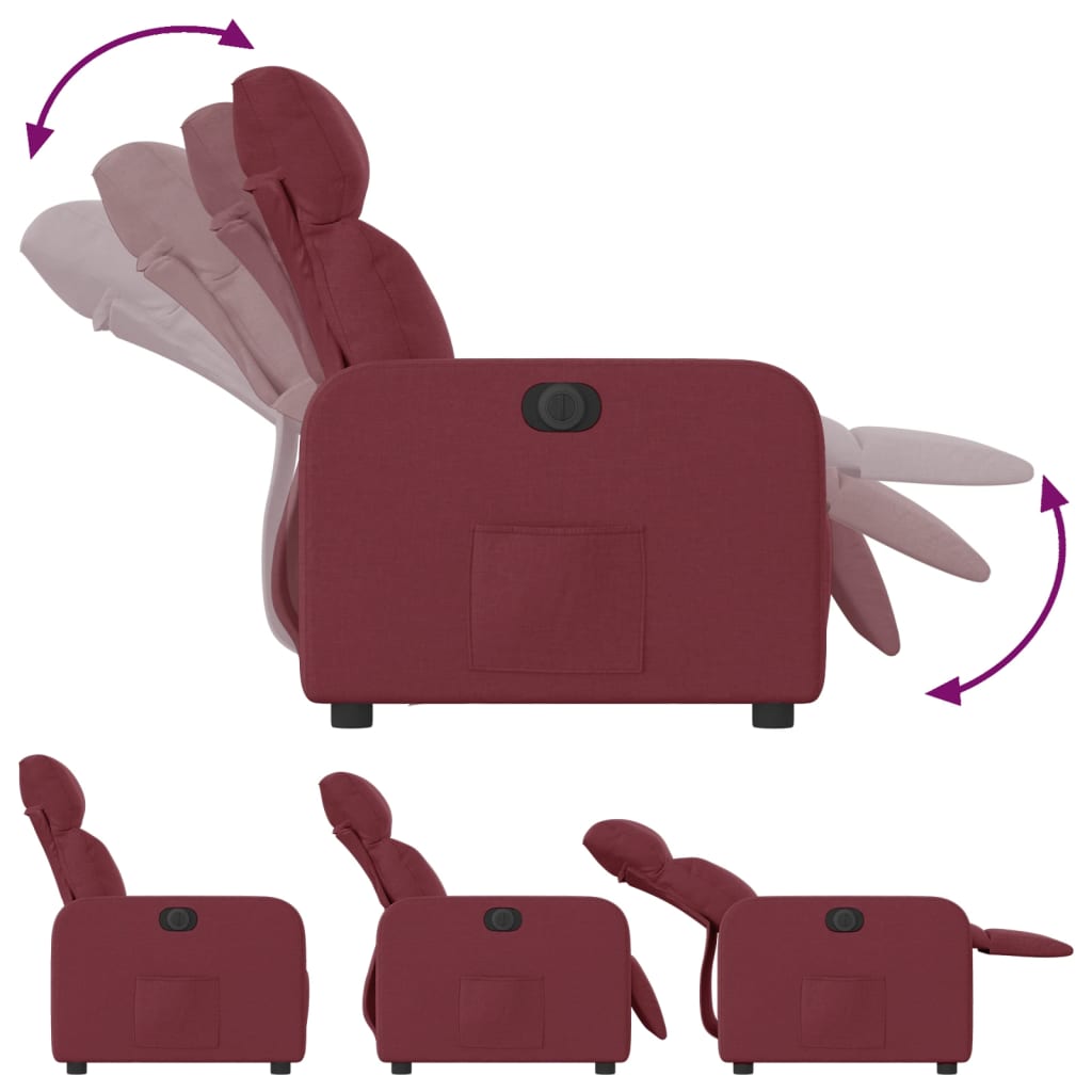 vidaXL Fotoliu rabatabil electric, roșu vin, material textil