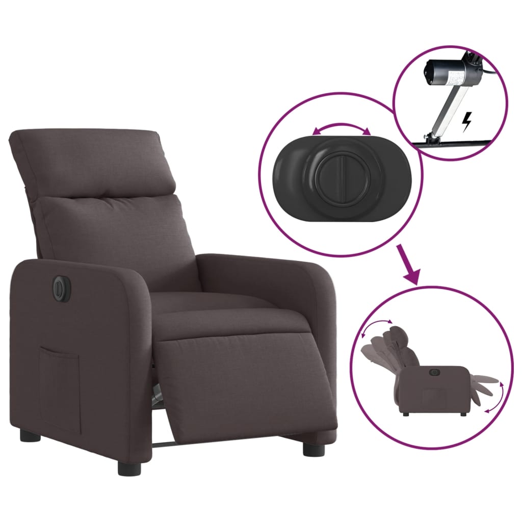 vidaXL Fotoliu rabatabil electric, maro închis, material textil