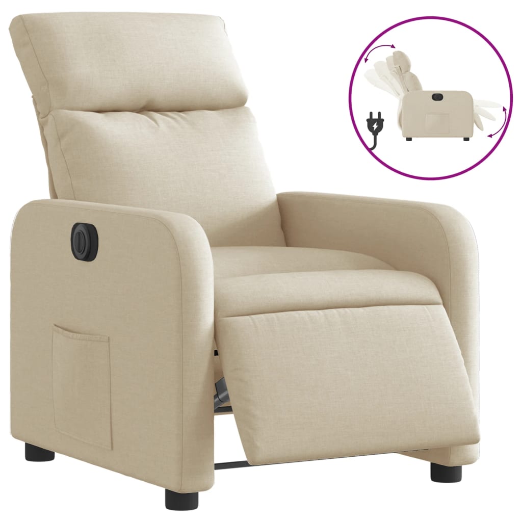 vidaXL Fotoliu rabatabil electric, crem, material textil
