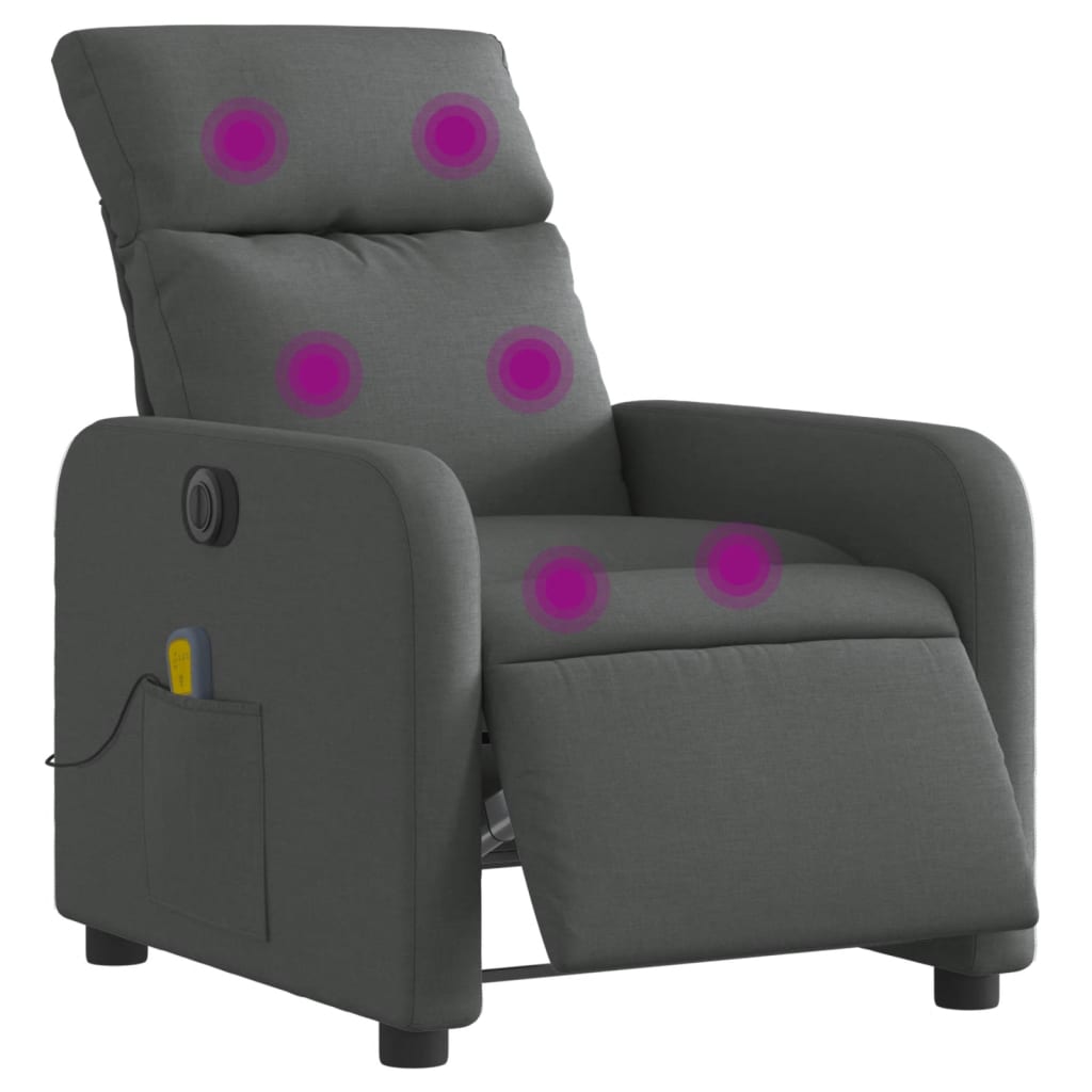 vidaXL Fotoliu electric de masaj rabatabil, gri închis, textil