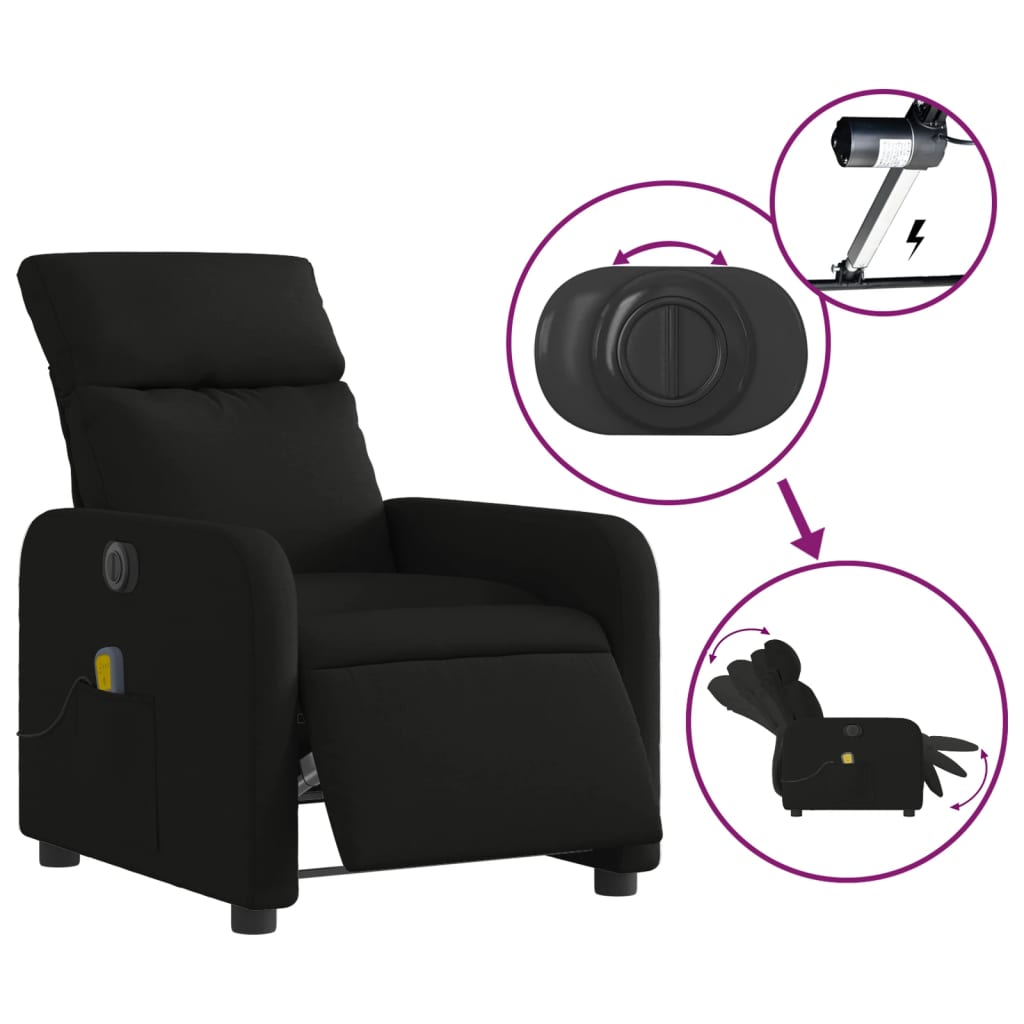 vidaXL Fotoliu electric de masaj rabatabil, negru, textil vidaXL Fotoliu electric de masaj rabatabil, negru, textil