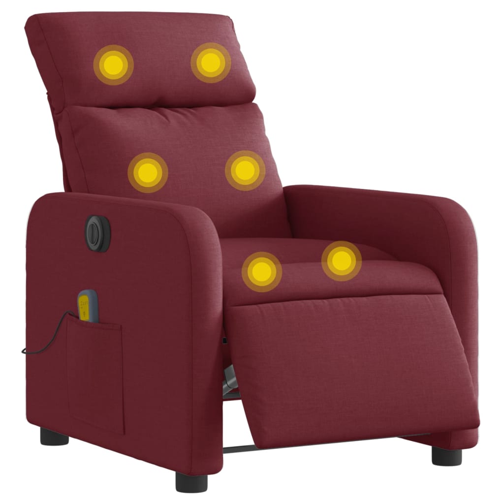 vidaXL Fotoliu electric de masaj rabatabil, roșu vin, textil vidaXL Fotoliu electric de masaj rabatabil, roșu vin, textil