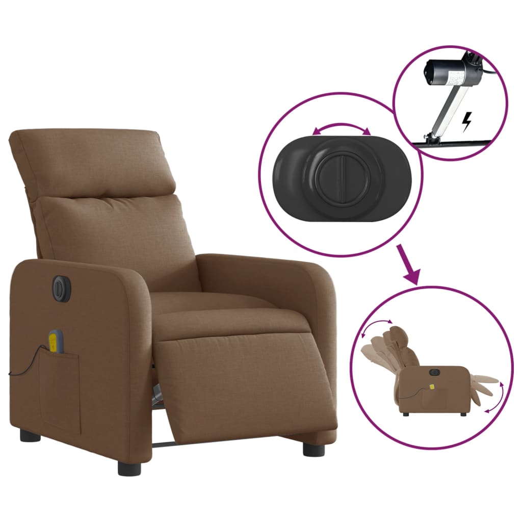 vidaXL Fotoliu electric de masaj rabatabil, maro, textil