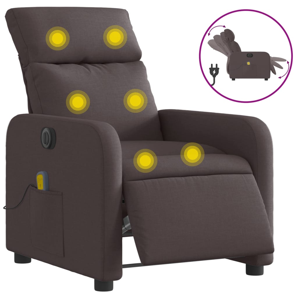 vidaXL Fotoliu electric de masaj rabatabil, maro închis, textil