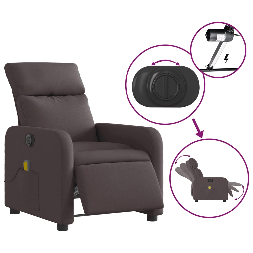 vidaXL Fotoliu electric de masaj rabatabil, maro închis, textil
